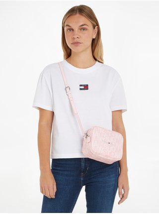 Světle růžová dámská vzorovaná crossbody kabelka Tommy Jeans