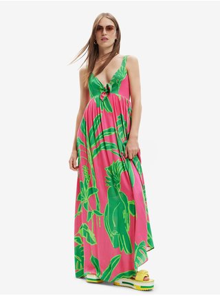 Zeleno-ružové dámske vzorované šaty Desigual Damila
