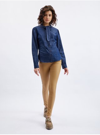 Tmavě modrá dámská džínová košile s ozdobným detailem ORSAY 