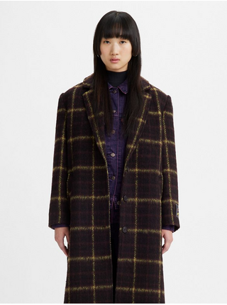 Tmavě hnědý dámský kostkovaný kabát s příměsí vlny Levi's® Off Campus Wooly Coat 
