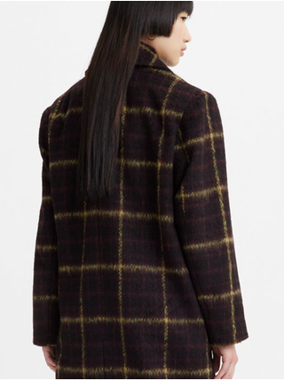 Tmavě hnědý dámský kostkovaný kabát s příměsí vlny Levi's® Off Campus Wooly Coat 