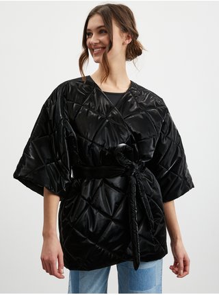 Čierna dámska prešívaná lesklá bunda so zaväzovaním Simpo Cloud