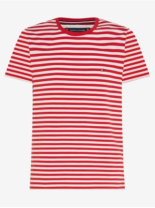 Bílo-červené pánské pruhované tričko Tommy Hilfiger Stretch Slim Fit Tee 