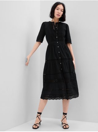 Čierne dámske šaty midi s madeirou GAP