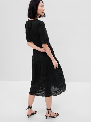 Čierne dámske šaty midi s madeirou GAP