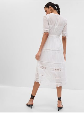 Bílé dámské šaty midi s madeirou GAP