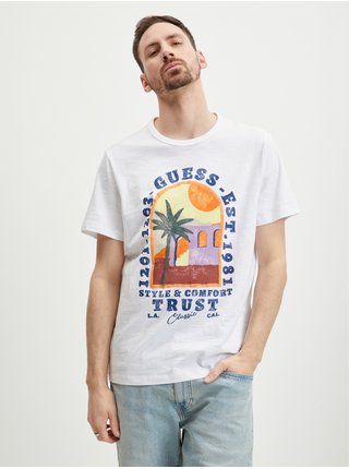 Bílé pánské tričko Guess Palm Window