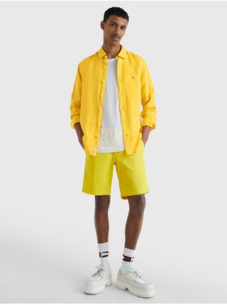 Žlutá pánská lněná košile Tommy Hilfiger Pigment Dyed Li Solid