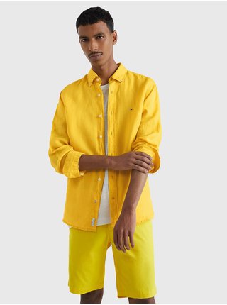 Žlutá pánská lněná košile Tommy Hilfiger Pigment Dyed Li Solid