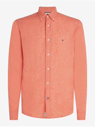 Růžová pánská lněná košile Tommy Hilfiger Pigment Dyed Li Solid 