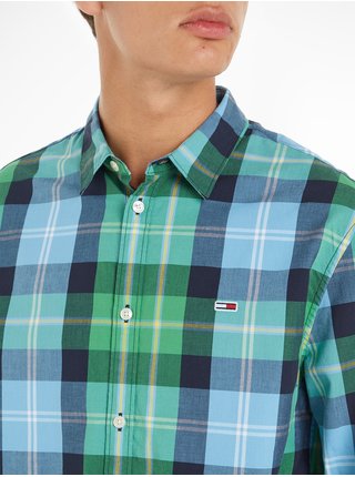 Modro-zelená pánská kostkovaná košile Tommy Jeans Essential 