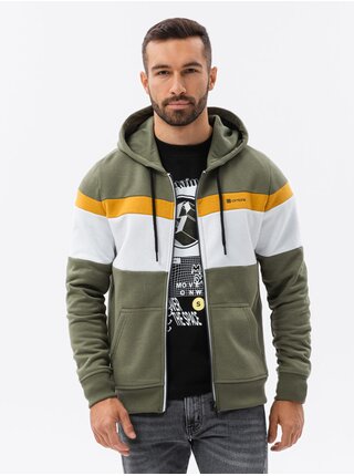 Bílo-zelená pánská mikina na zip s kapucí Ombre Clothing