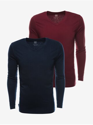 Sada dvou pánských basic triček v tmavě modré a vínové barvě Ombre Clothing 