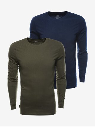 Sada dvou pánských basic triček v khaki a tmavé modré barvě Ombre Clothing