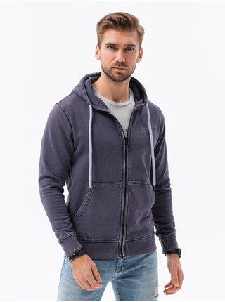 Tmavě modrá pánská mikina na zip s kapucí Ombre Clothing
