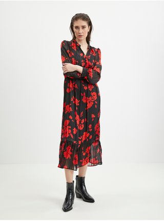 Červeno-černé dámské květované šaty ORSAY 