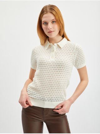 Krémový dámsky vzorovaný sveter s krátkym rukávom ORSAY