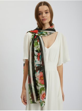 Bílo-zelený dámský květovaný šátek ORSAY