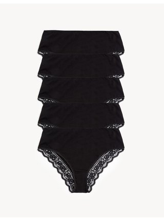 Sada pěti dámských brazilských kalhotek s krajkou v černé barvě Marks & Spencer 
