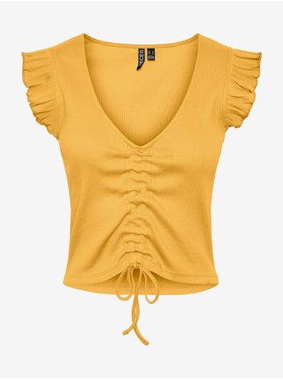 Žluté dámské crop top tričko Pieces Tegan