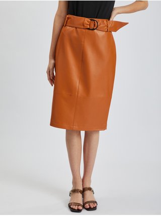 Hnedá dámska puzdrová koženková sukňa ORSAY