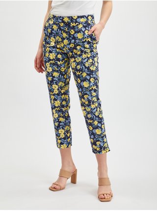 Žluto-modré dámské zkrácené květované kalhoty ORSAY