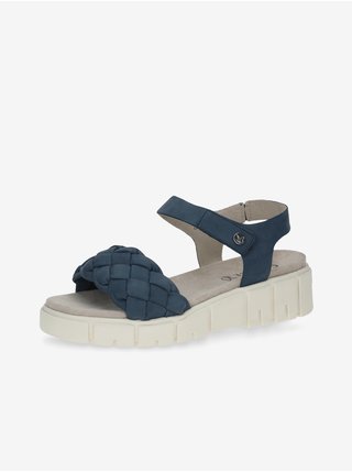 Tmavě modro-krémové dámské kožené sandály na platformě Caprice