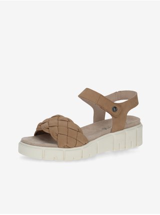 Béžovo-bílé dámské kožené sandály na platformě Caprice