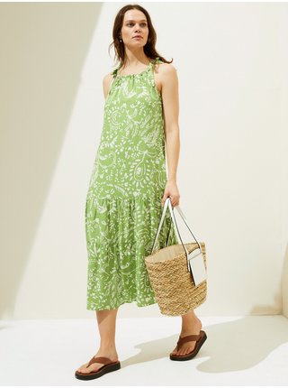 Světle zelené dámské vzorované nabírané šaty Marks & Spencer   