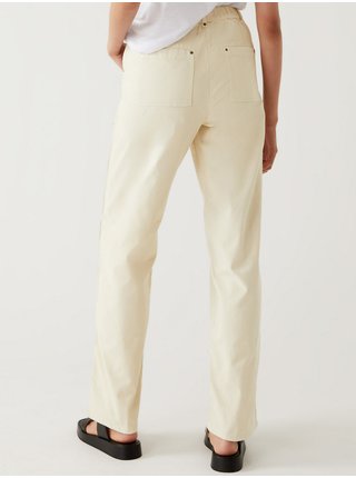 Krémové dámské volné kalhoty s vysokým pasem Marks & Spencer 