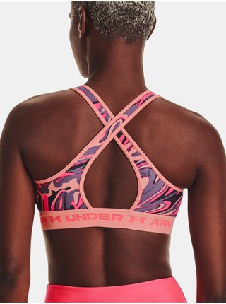 Fialovo-ružová dámska vzorovaná športová podprsenka Under Armour UA Crossback Mid Print
