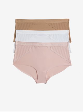 Sada tří dámských kalhotek v růžové, bílé a hnědé barvě Marks & Spencer  