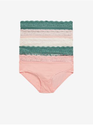 Sada pěti dámských kalhotek v růžové, zelené a krémové barvě Marks & Spencer   