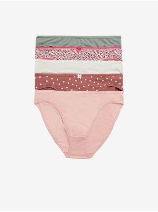 Sada pěti dámských vzorovaných kalhotek v zelené, růžové, hnědé a krémové barvě Marks & Spencer   