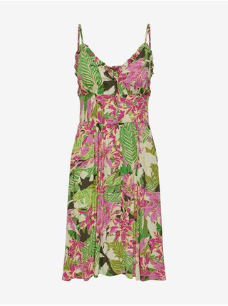 Růžovo-zelené dámské květované šaty ONLY Hallie