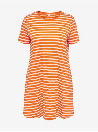 Oranžové dámské pruhované šaty s kapsami ONLY CARMAKOMA May