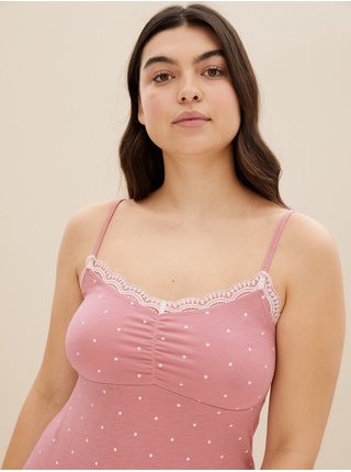 Světle růžová dámská puntíkovaná noční košilka Marks & Spencer   