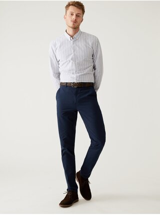 Tmavě modré pánské slim fit chino kalhoty s páskem Marks & Spencer 