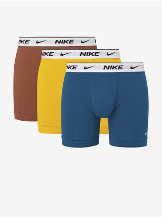 Súprava troch pánskych boxeriek v modrej, žltej a hnedej farbe Nike