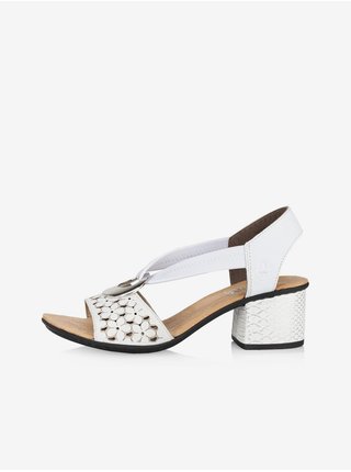Bílé dámské kožené sandály na podpatku Rieker