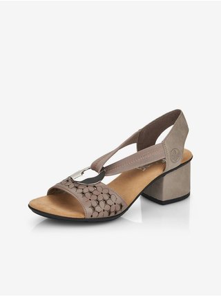 Béžové dámské kožené sandály na podpatku Rieker