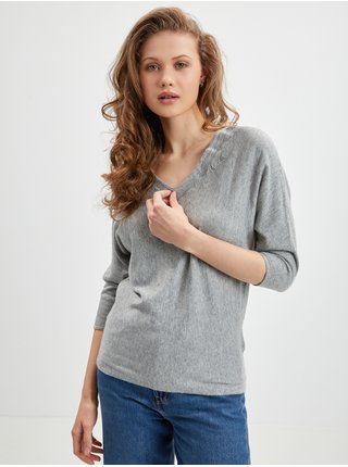 Sivý dámsky melírovaný sveter s prímesou vlny CAMAIEU
