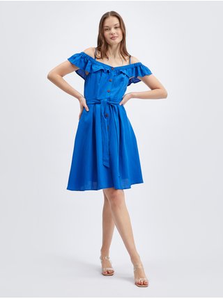 Modré dámske šaty s prímesou ľanu ORSAY