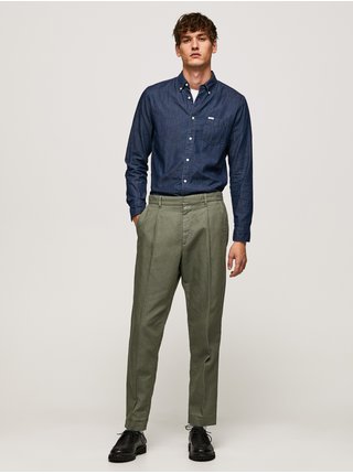 Khaki pánské formální kalhoty s příměsí lnu Pepe Jeans