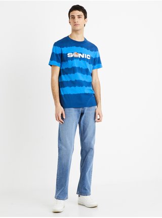 Modré pánske pruhované tričko Celio Sonic
