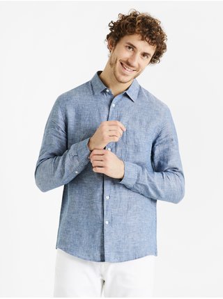 Modrá pánská lněná košile Celio Daflix