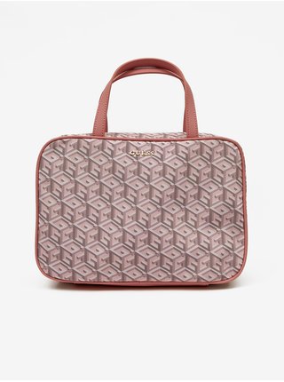 Ružová dámska vzorovaná cestovná kozmetická taška Guess Travel Case
