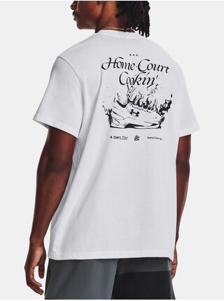 Bílé pánské tričko s potiskem na zádech Under Armour UA CURRY COOK HEAVYWEIGHT SS 