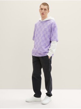 Světle fialové pánské kostkované oversize tričko Tom Tailor Denim
