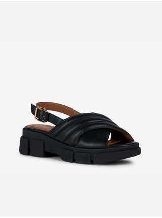 Černé dámské kožené sandály na platformě Geox